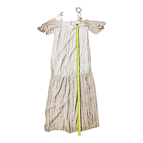 BCBGeneration Cold-shoulder white prairie tan Tiered Maxi sun Dress size XS new - Picture 9 of 12